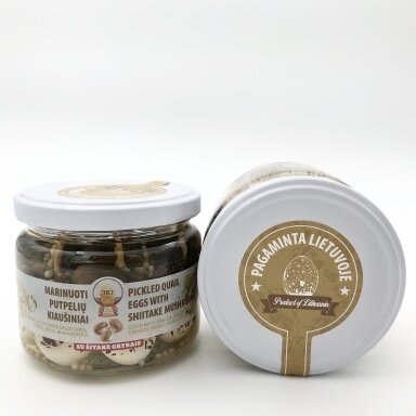 Marinuoti putpelių kiaušiniai su šitake grybais, 270 g